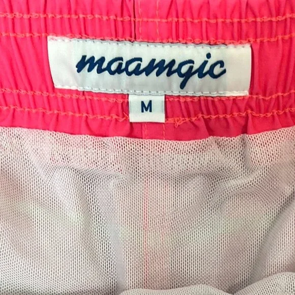 🌴 Maamgic Men’s Retro Swim Trunks – Size M – Neon Pink with Stripes - Picture 7 of 8
